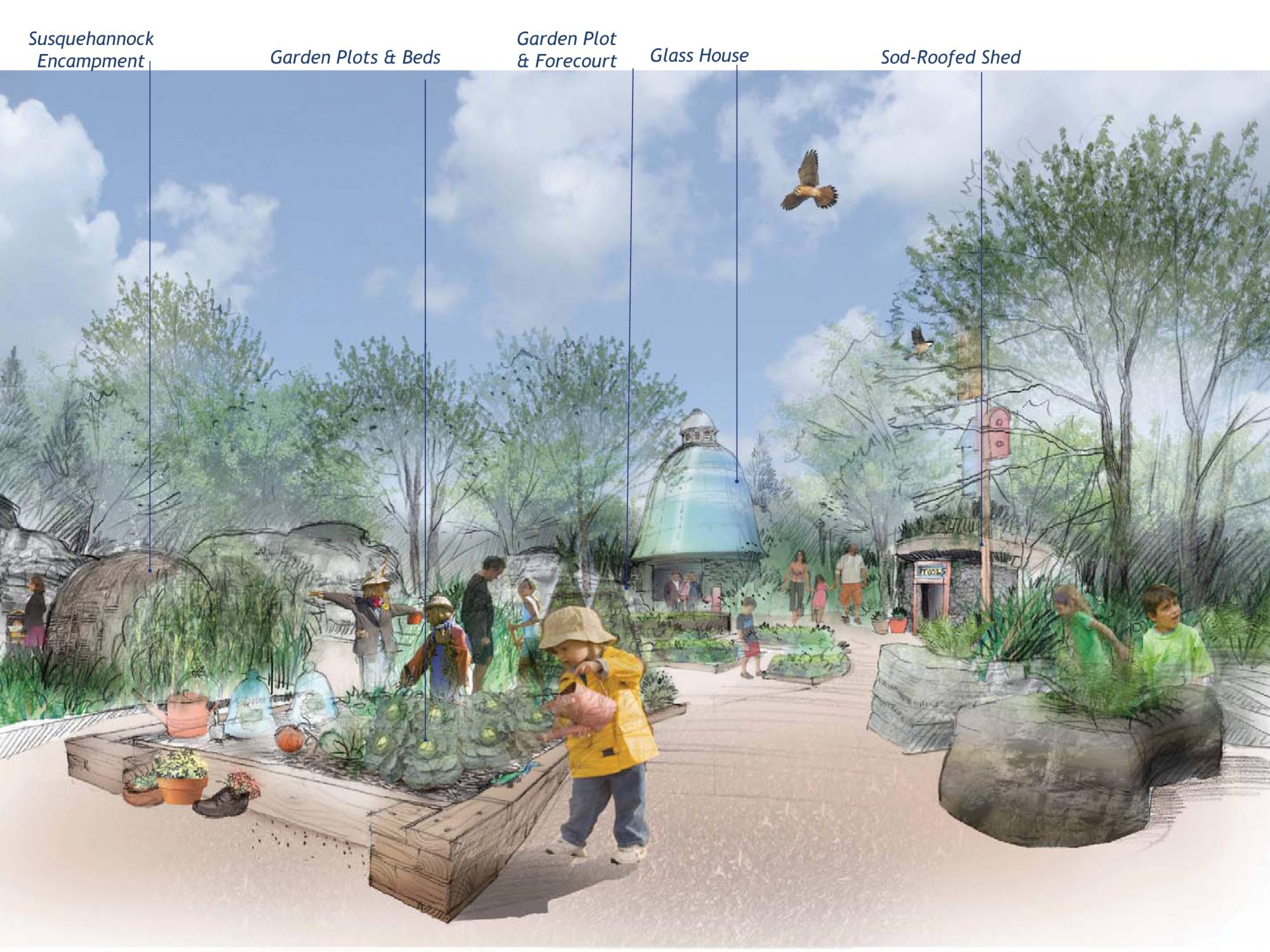 Artist's depiction of Central Valley in the Children's Garden at the Arboretum
