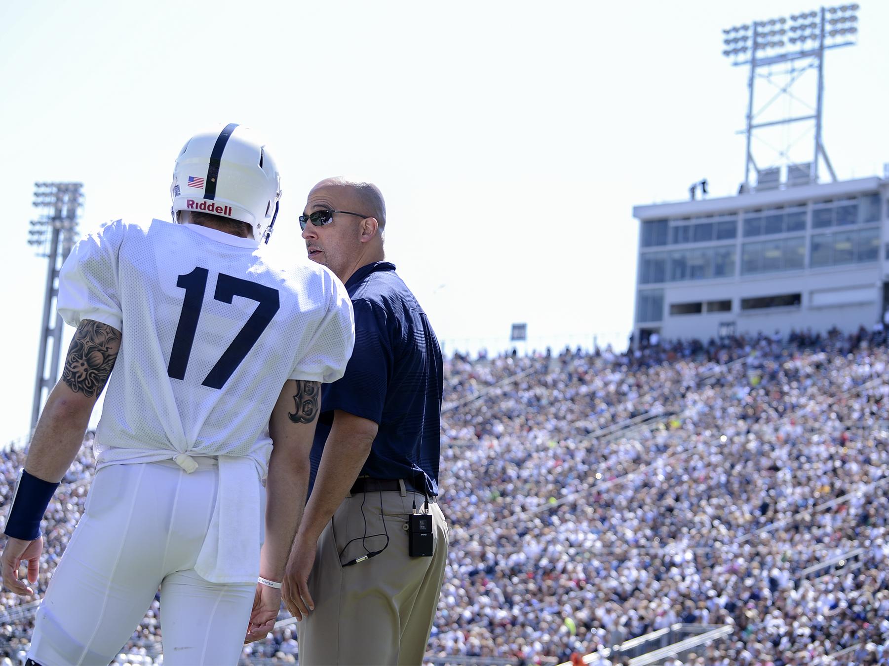 Coach Franklin talking to D.J. Crook 