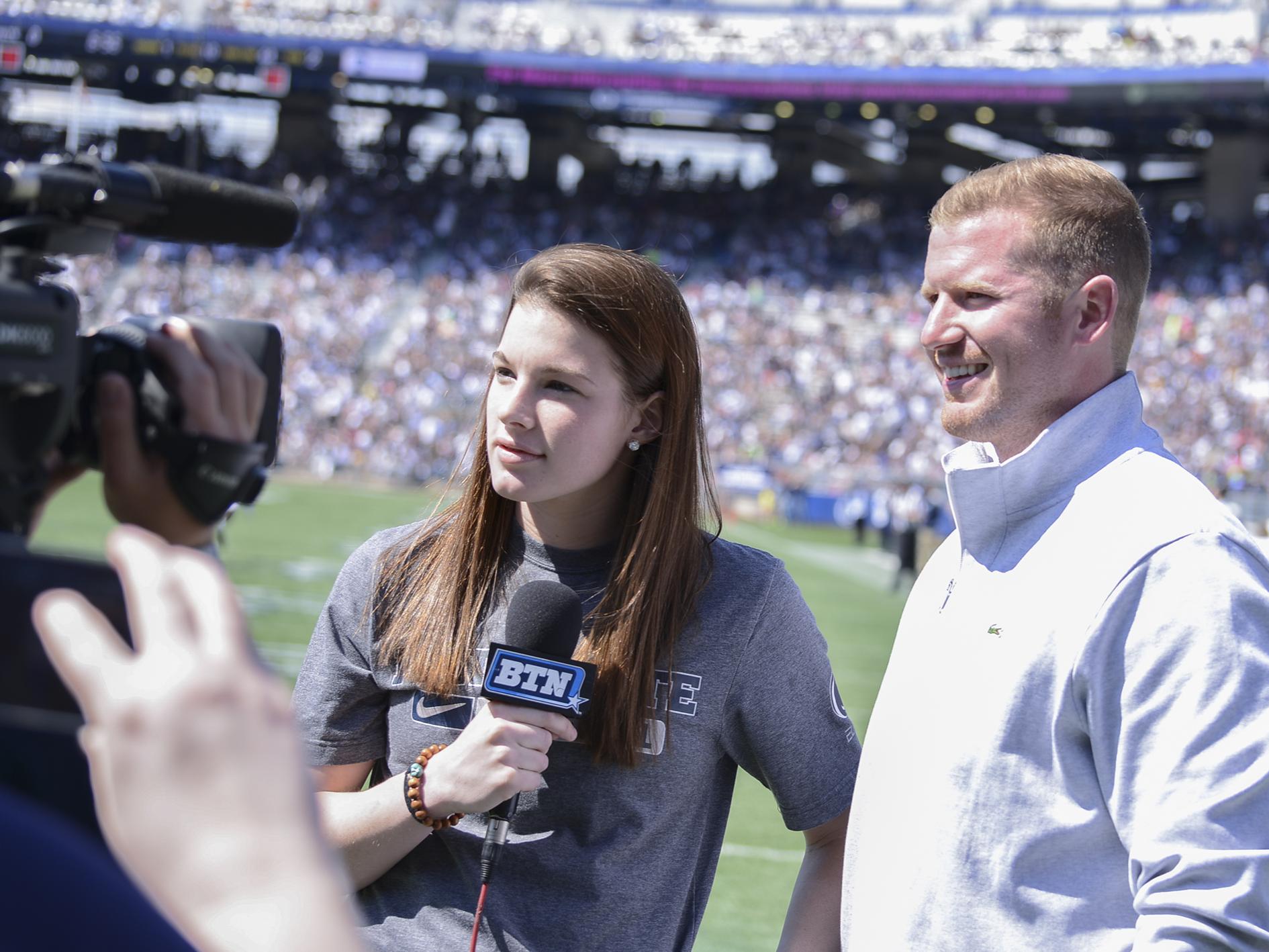 Maggie Lucas interviewing Matt McGloin 