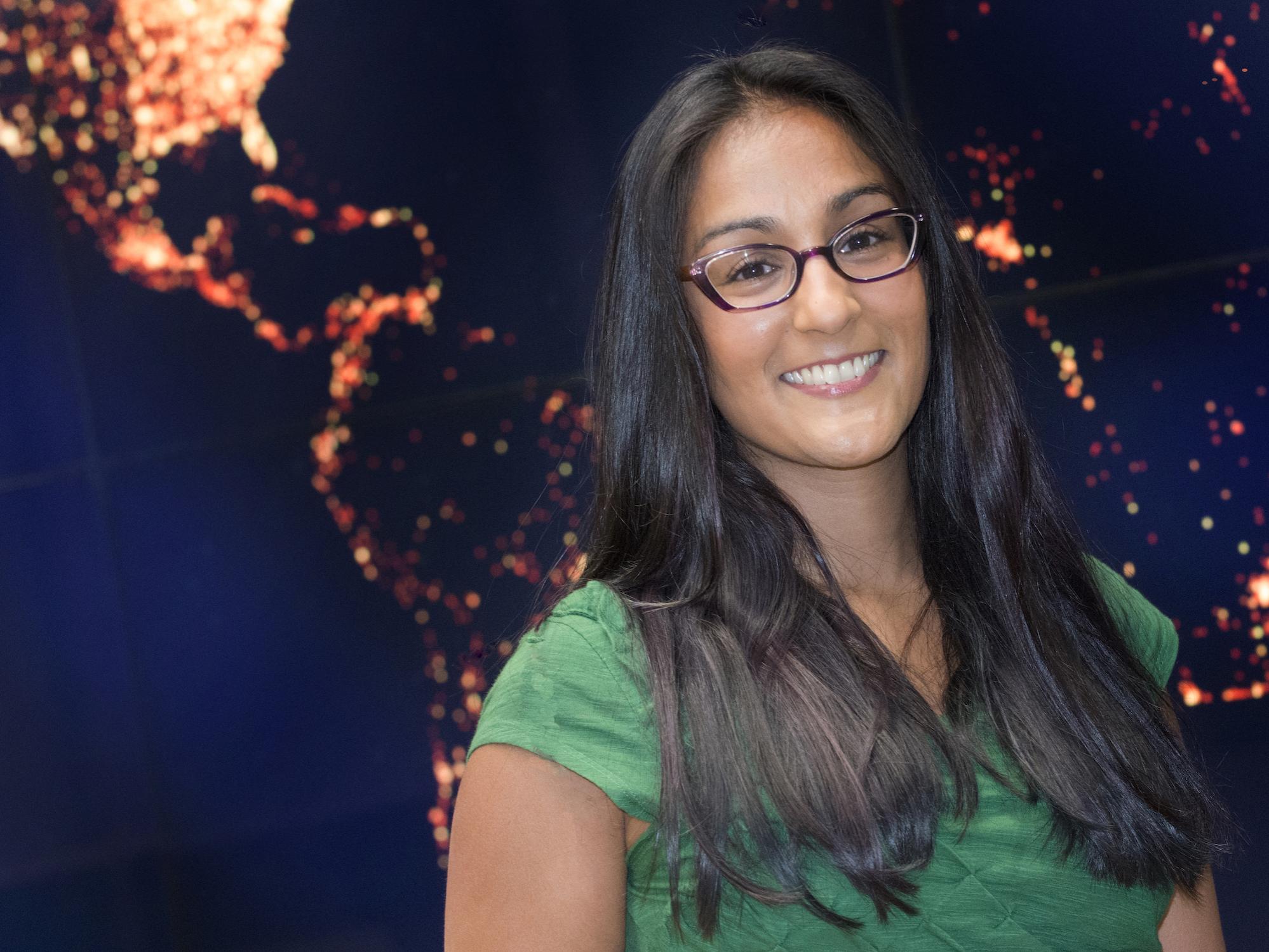 Nita Bharti and Matt Ferrari with satellite data