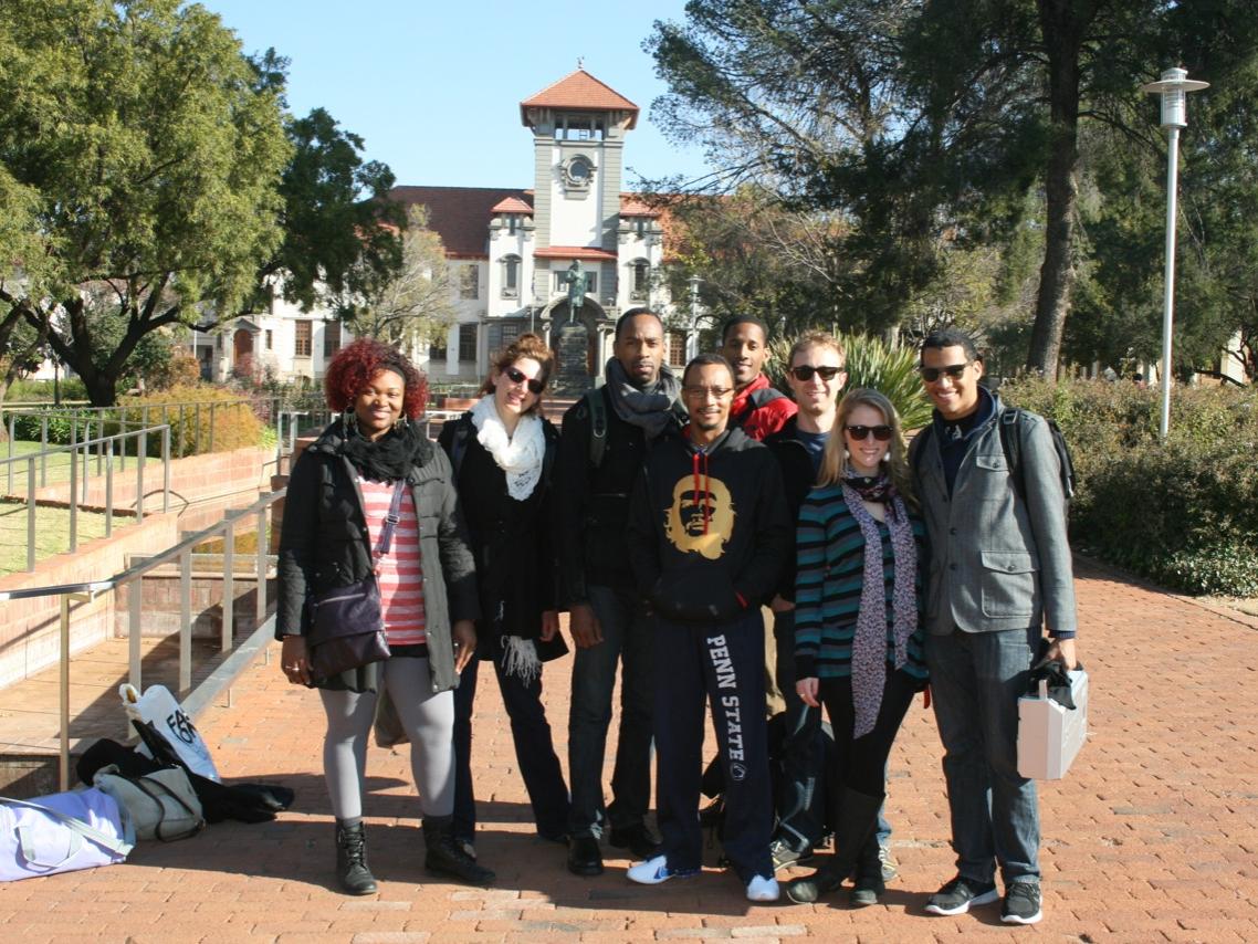 'Blood at the Root' cast outdoors at University of the Free States, Bloemfontein, South Africa