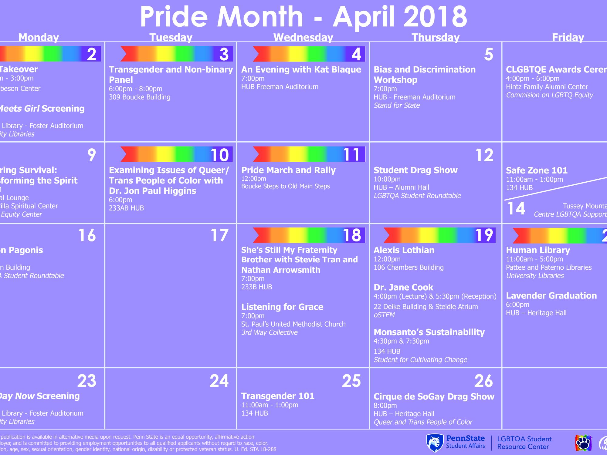 Pride Month Calendar of Events