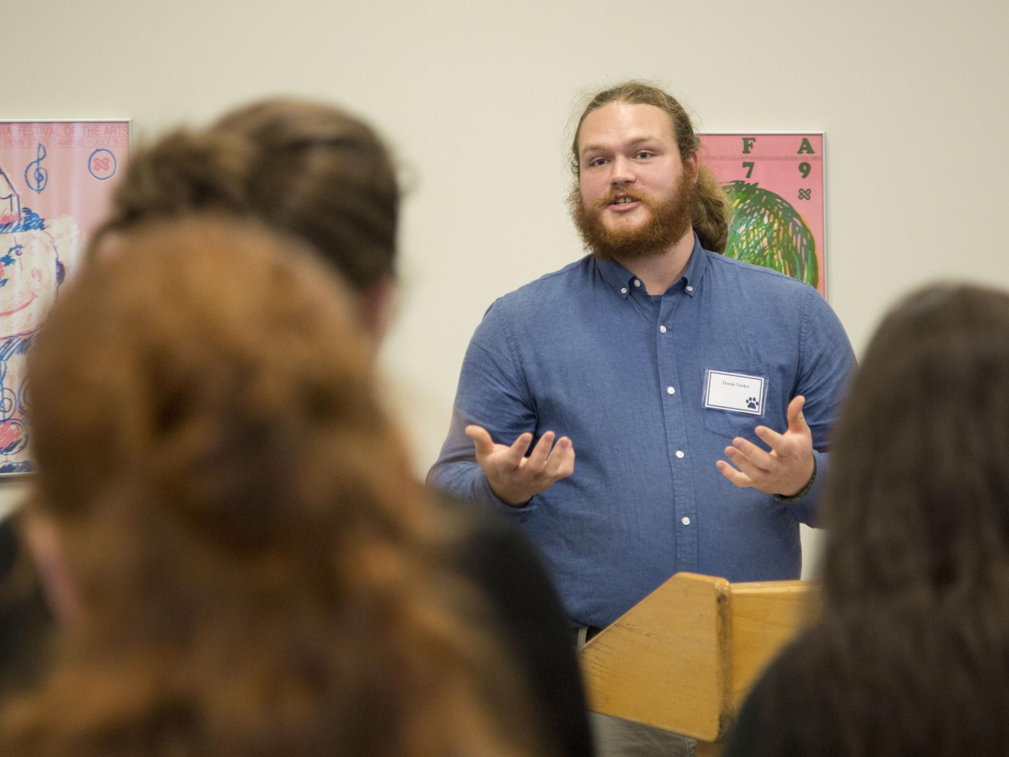 Doran Tucker speaks at the Chaiken Scholarship Reception on October 24