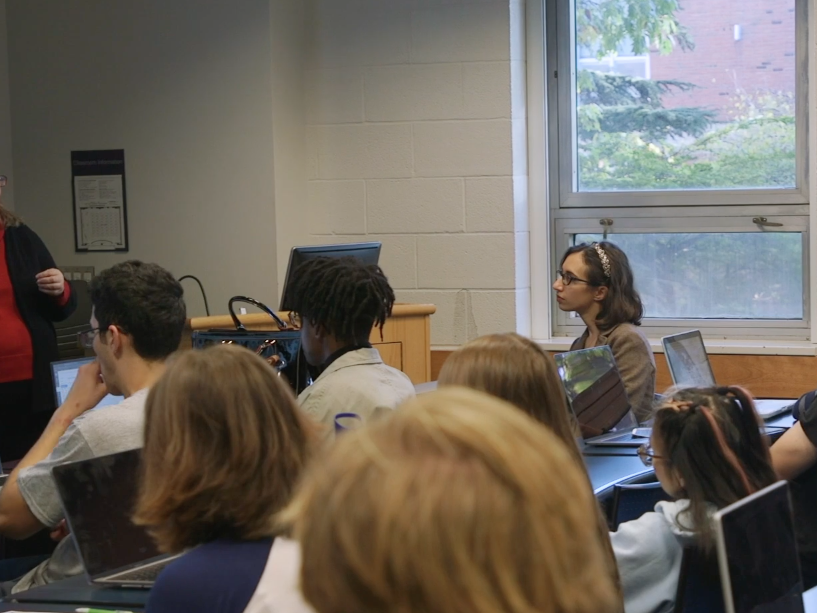 Photograph of a room of students listening to Amy Wilson