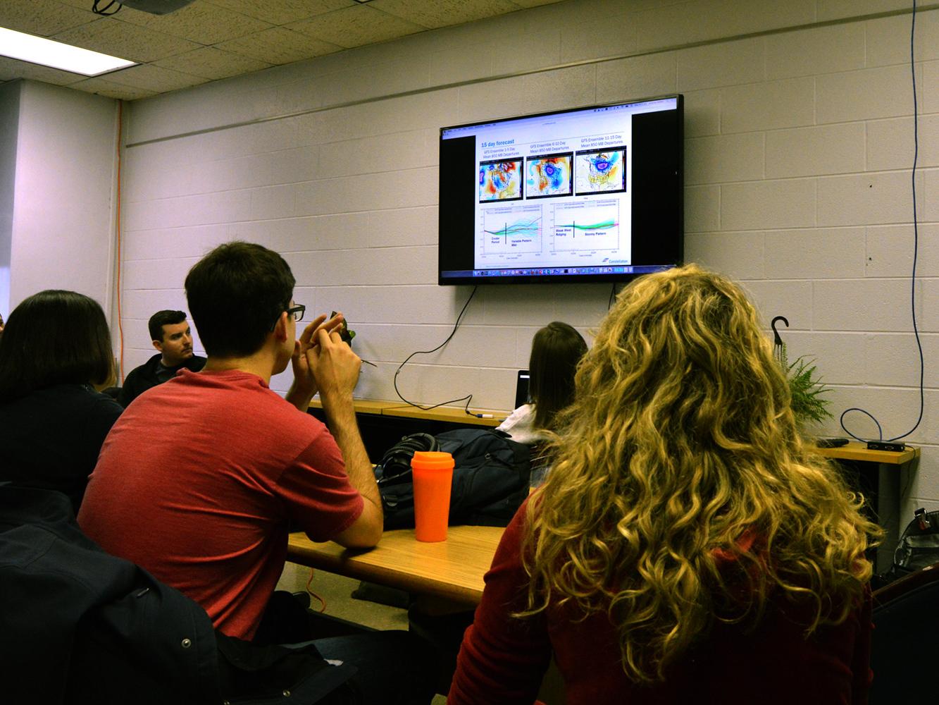 Students watching presentation on TV