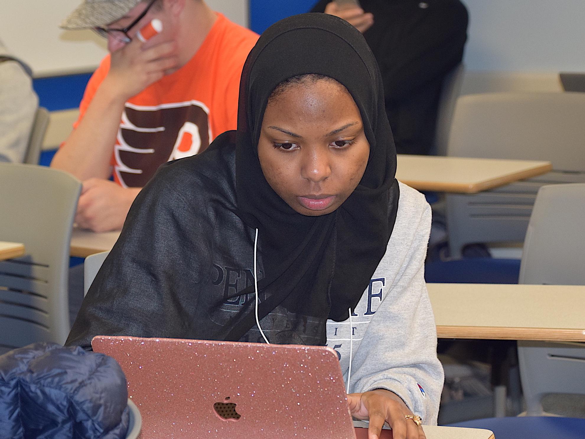 Abington student at laptop
