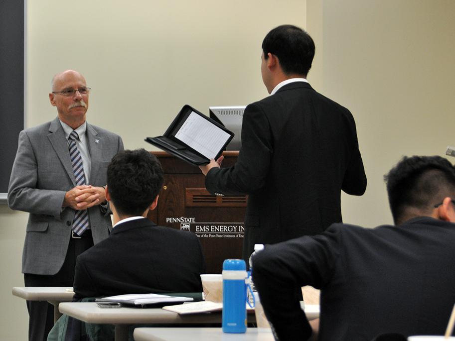 Neil Sharkey, Penn State's vice president for research, fields a question from a member of Dalian University of Technology.