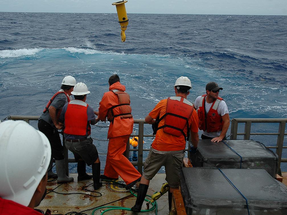 retrieving a drifter from the Atlantic Ocean