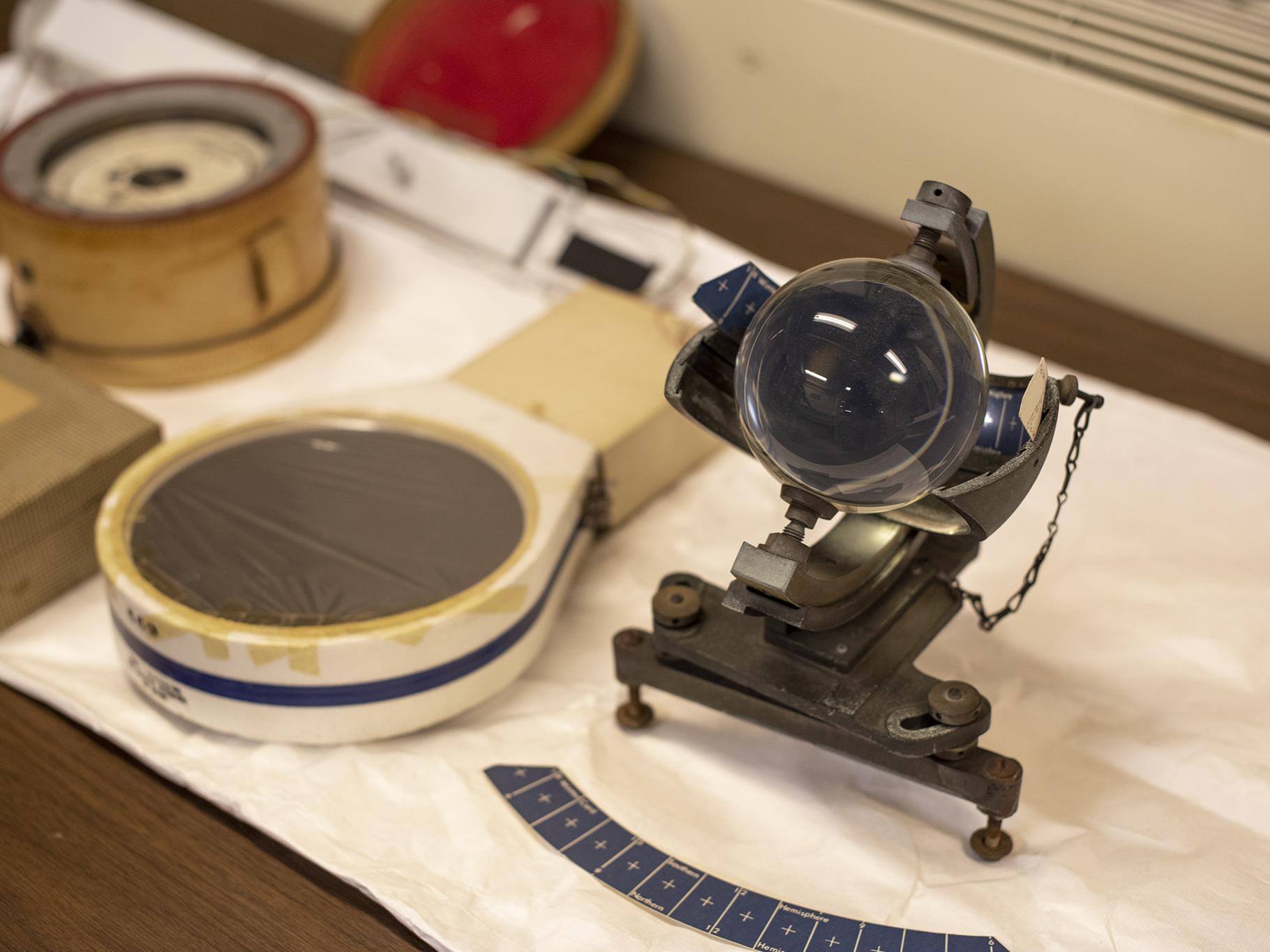 Among the vintage research instruments in the EMS Museum & Art Gallery is a globe that burns the path of the sun onto a film. 