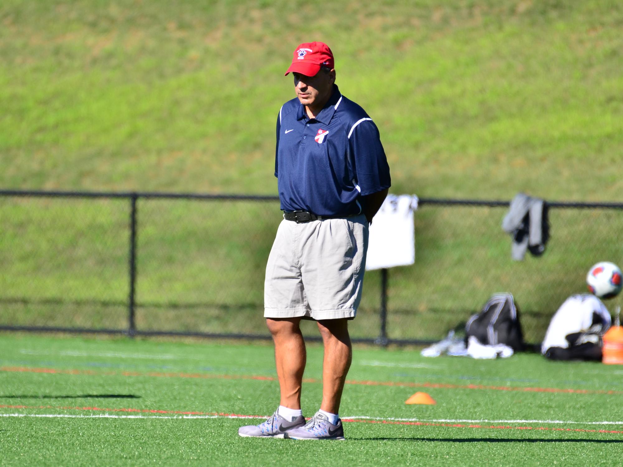 Penn State Behrend men's soccer coach Dan Perritano stands on the sideline