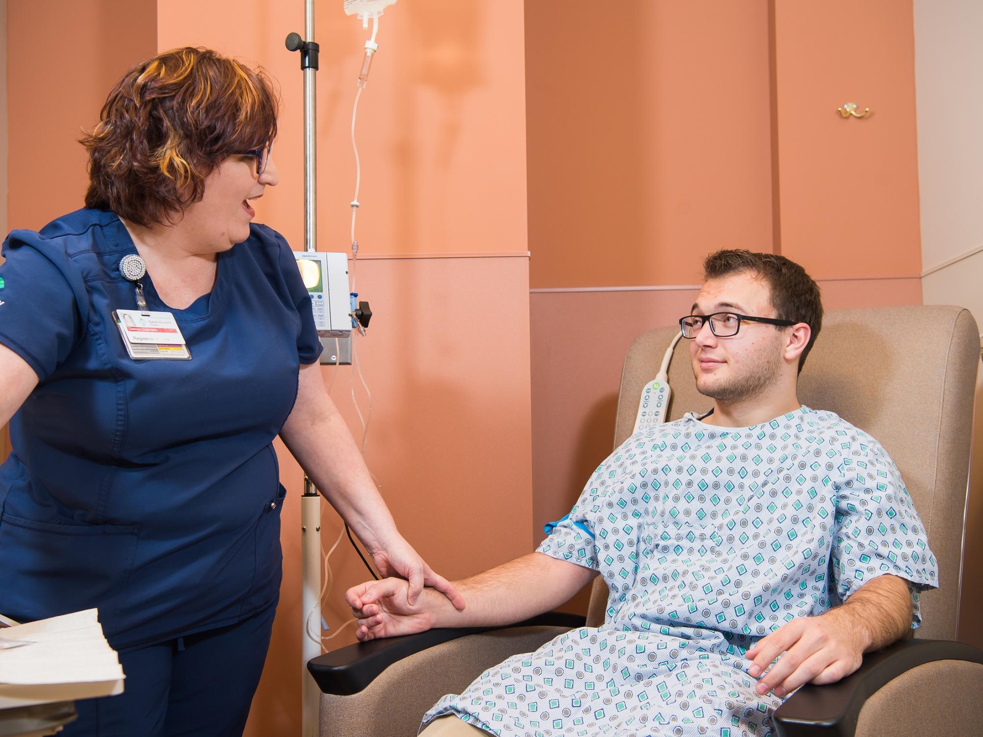 Diana Gurrialia, left, is a registered nurse in Saint Vincent's Infusion Center and also enrolled in Penn State Behrend's RN to B.S. program. 