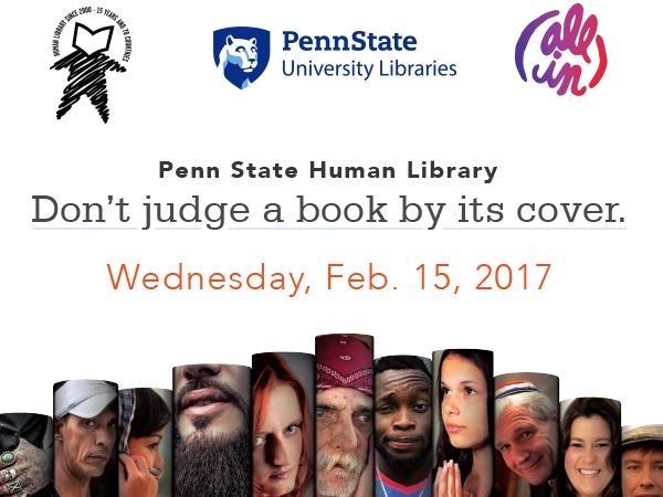 graphic depicting the tops of book spines with images of diverse types of people in place of title text