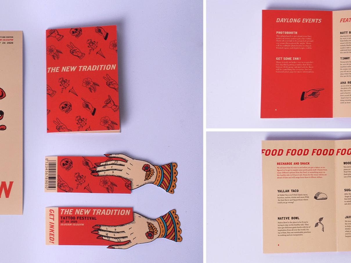 Three views of The New Tradition printed pieces designed by Elinor Franklin.