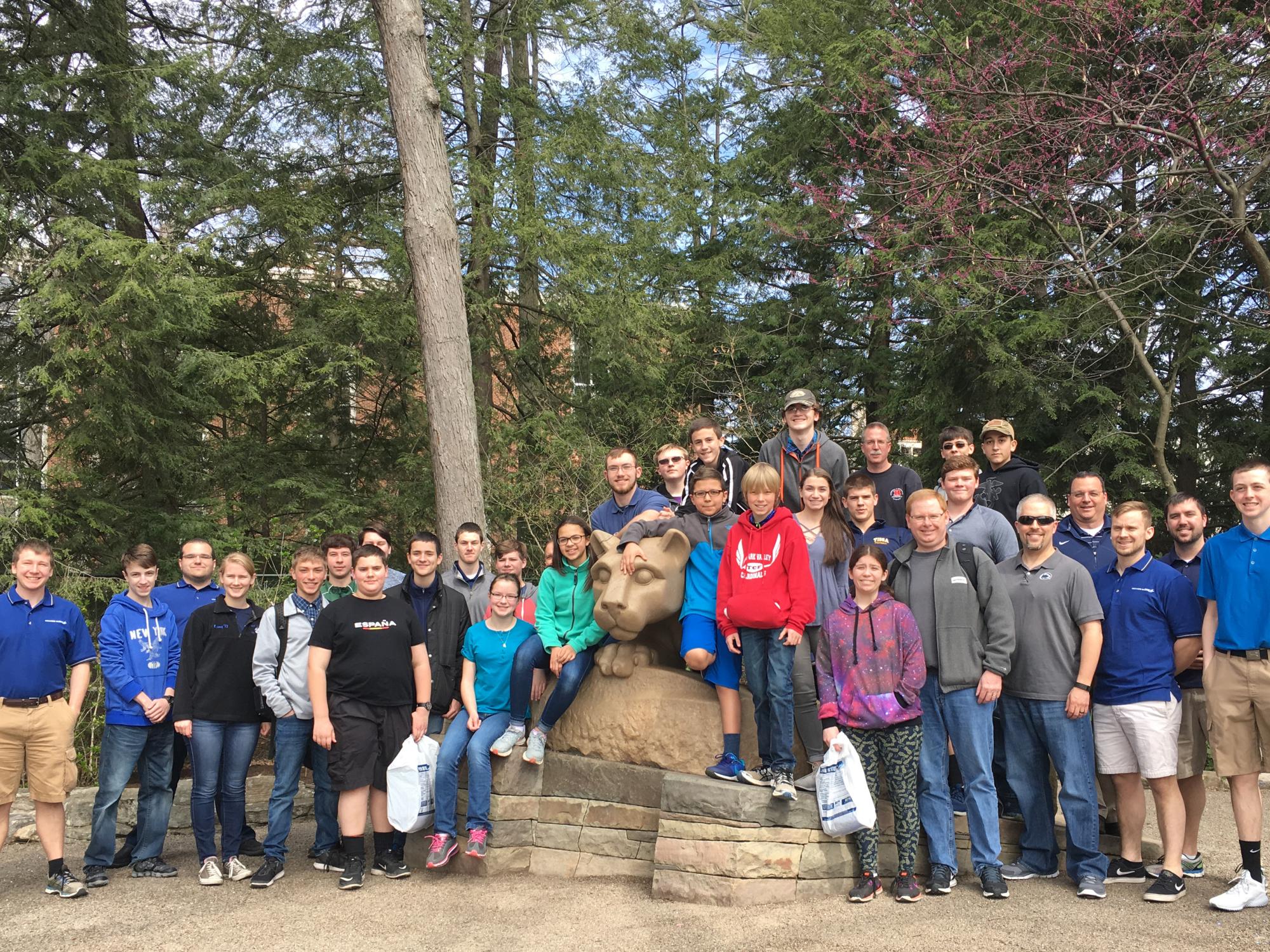 The Tioga Explorers pose for a photo at the Lion Shrine.