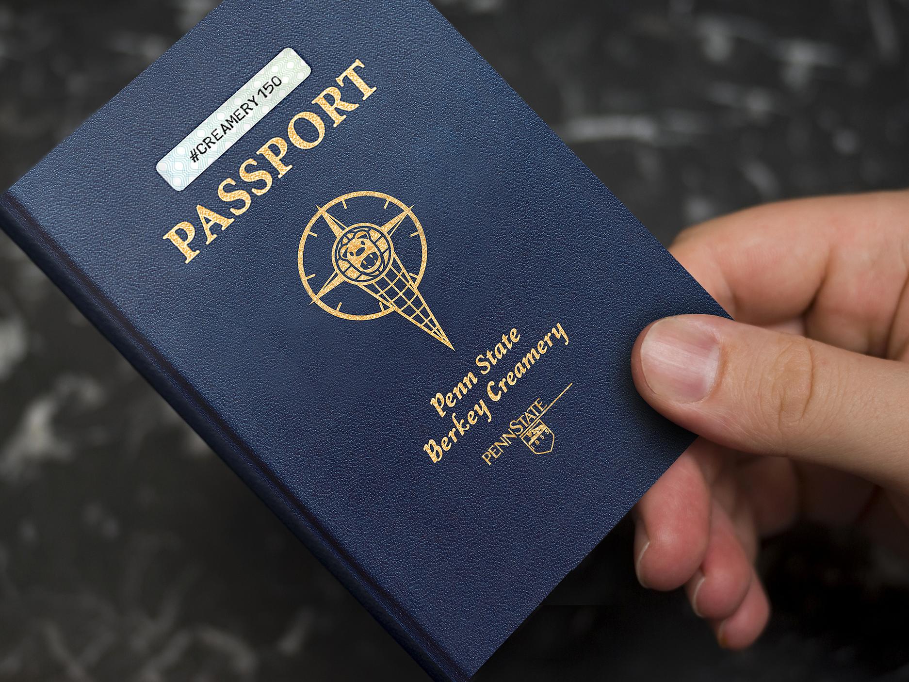 A hand holds the Creamery 150 flavor passport.