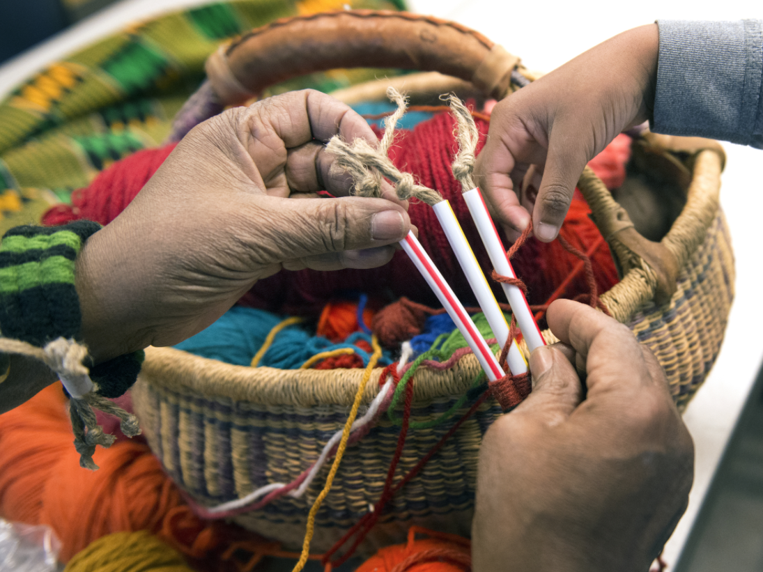 weaving a bracelet
