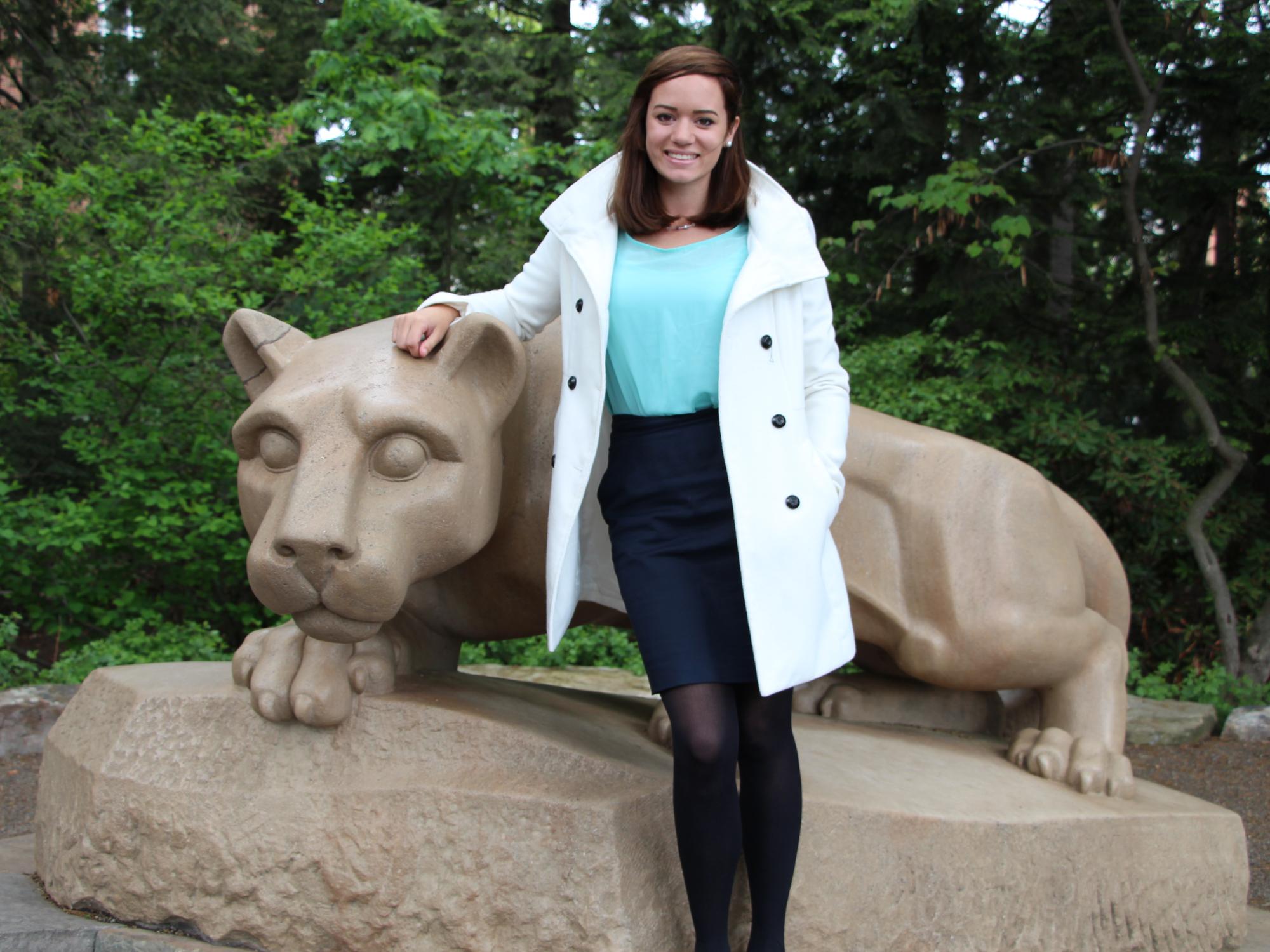 Hannah Hernandez at Nittany Lion statue
