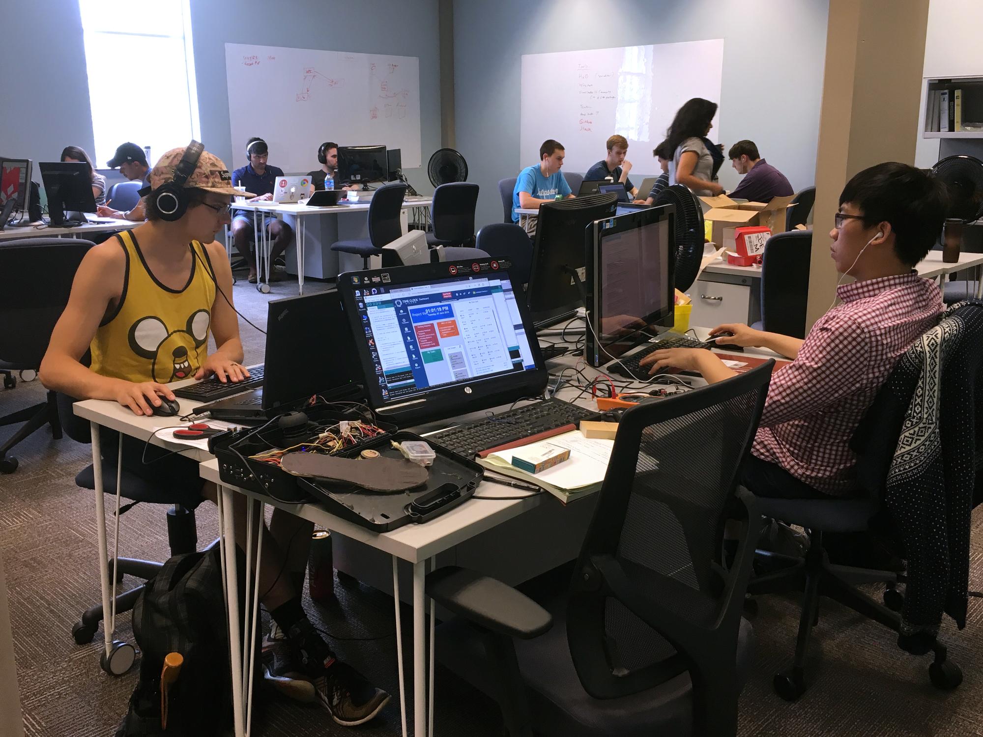 Room of users on computers
