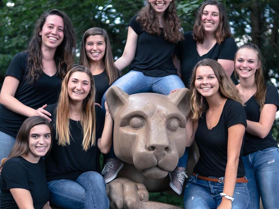 A group of Penn State students at the Penn State Lion Shrine.