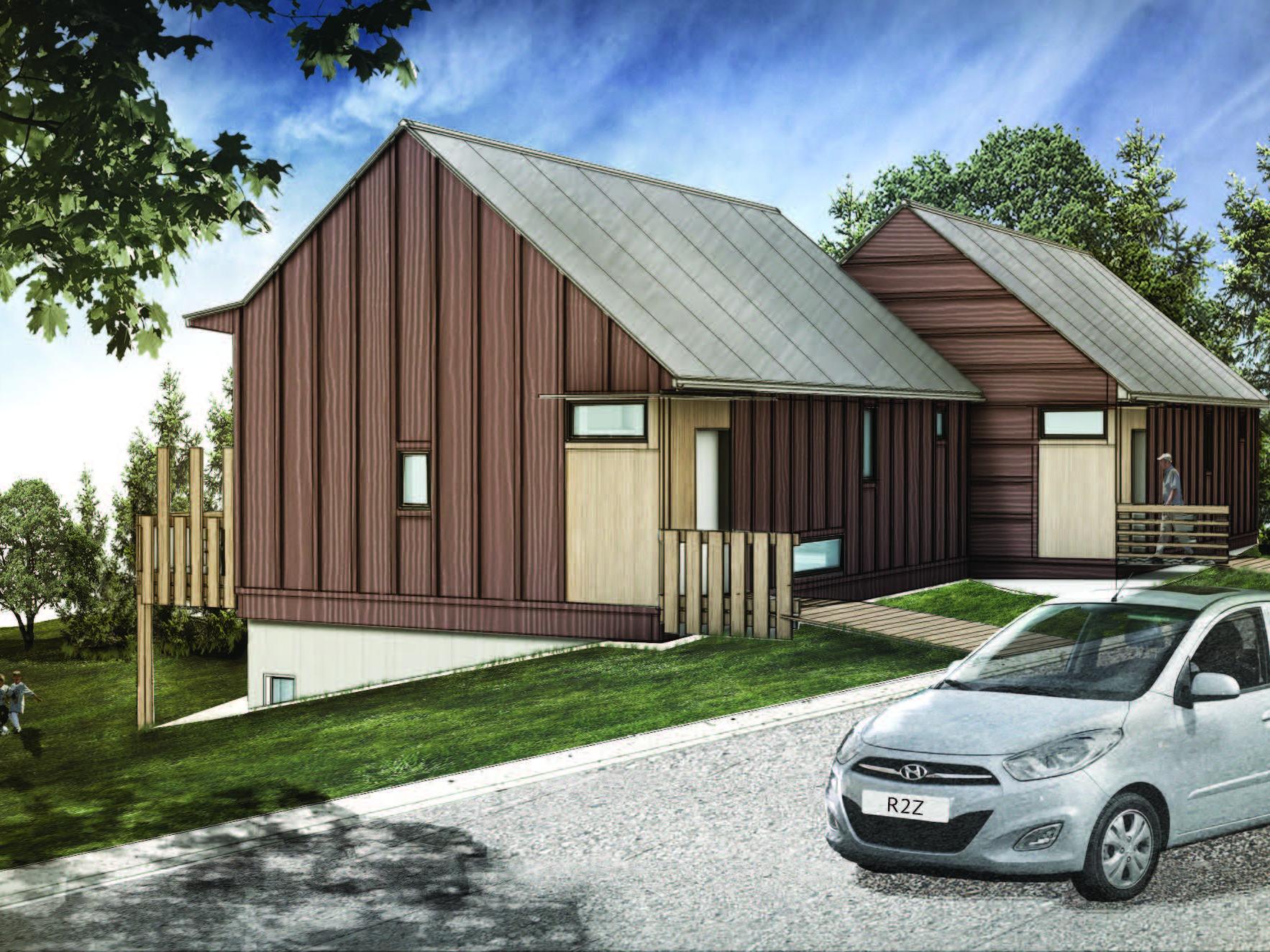 Computer rendering of energy efficient house