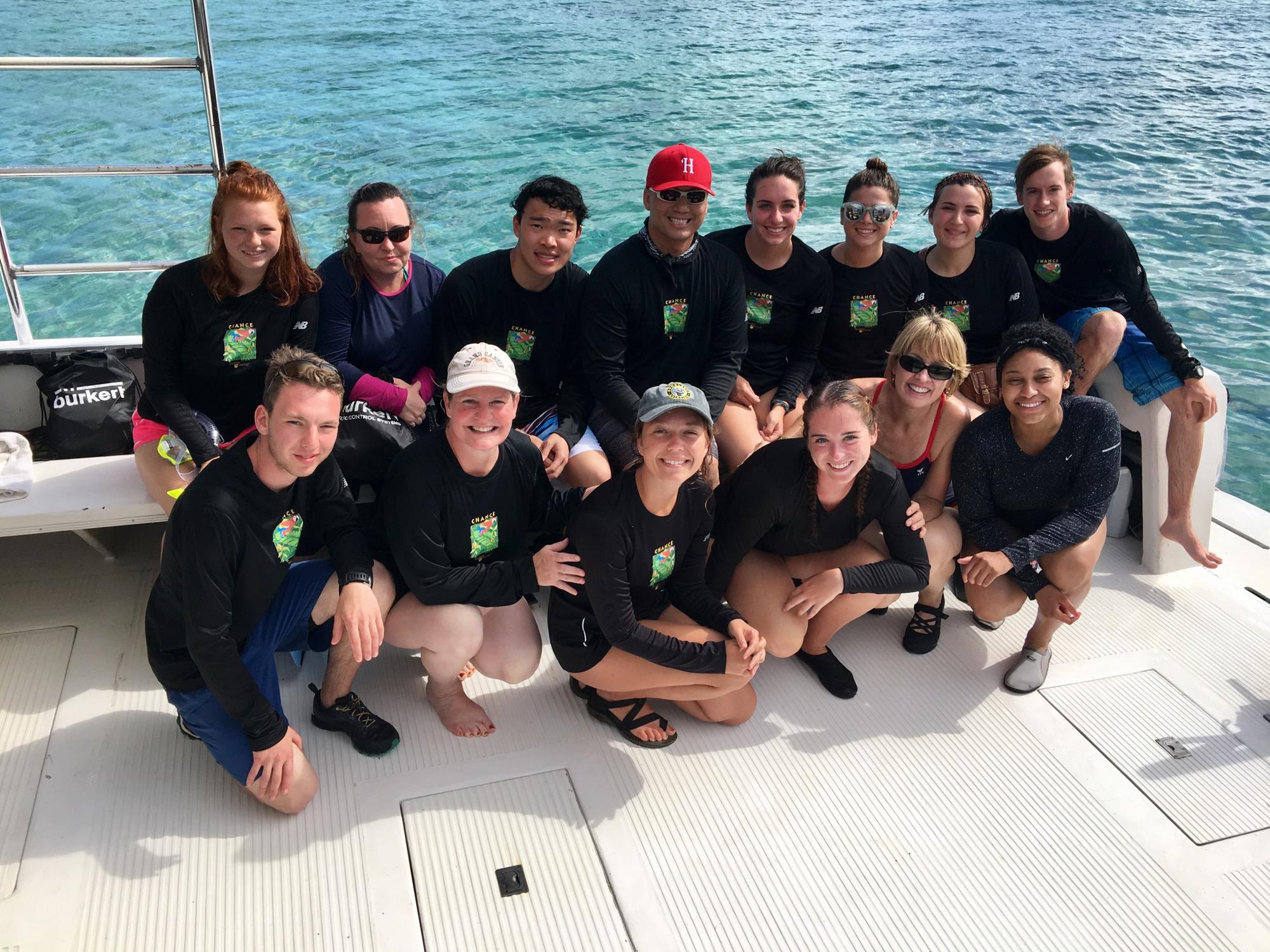 Students and professor on boat in Cuba
