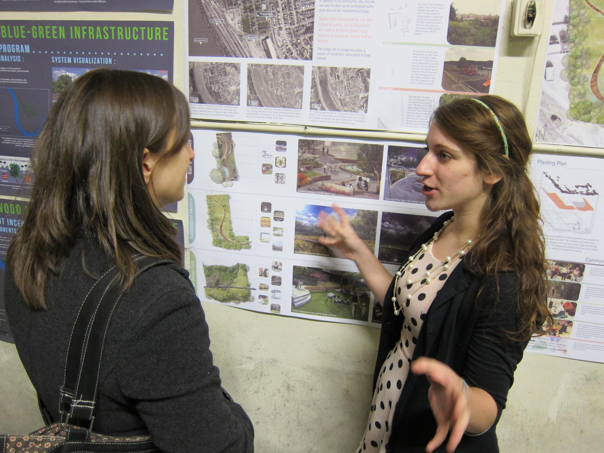 Leah Grosso talks to a member of the Hazelwood community