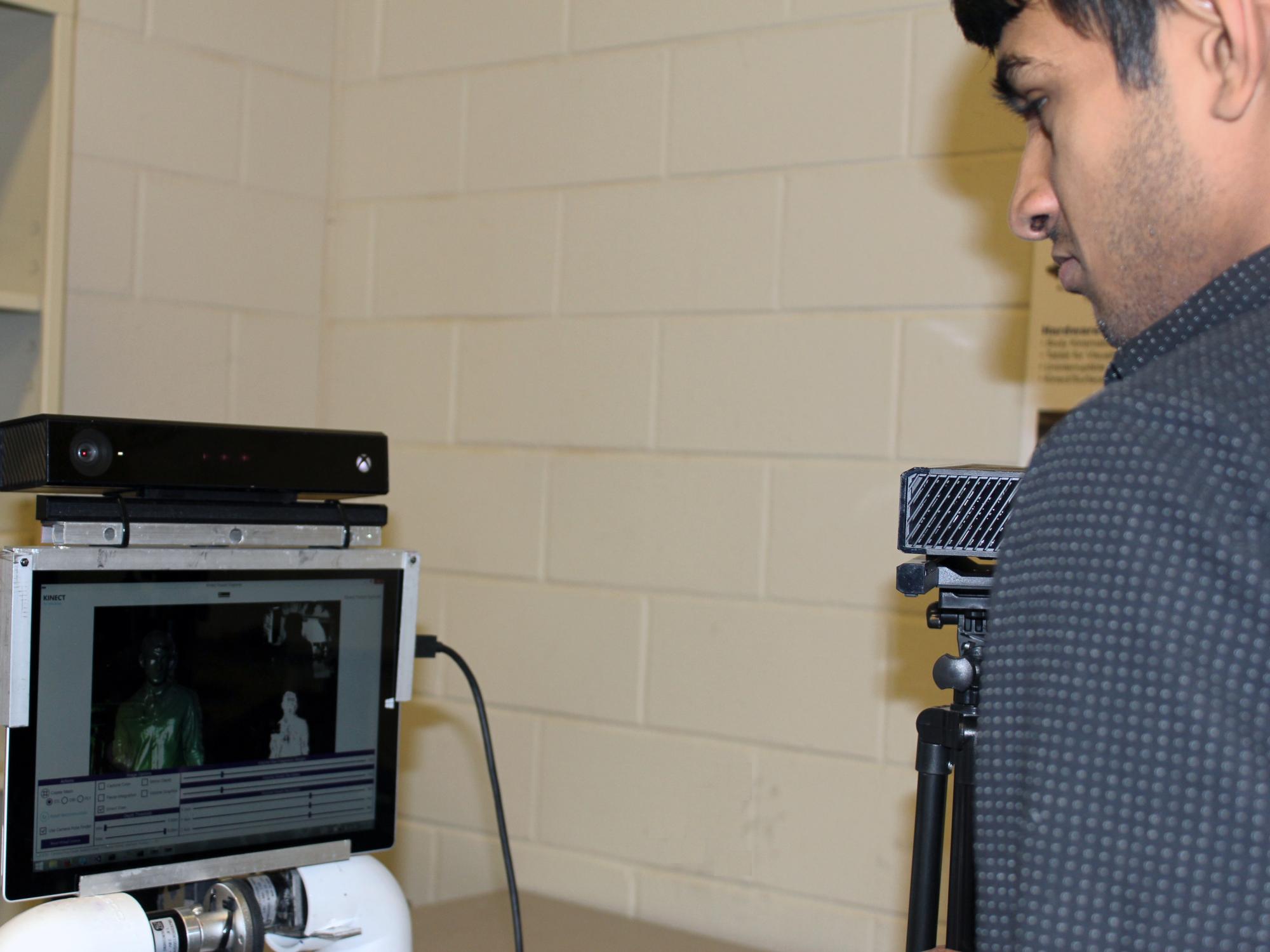 Data needed to create an immersive virtual reality environment is captured using depth sensing systems.