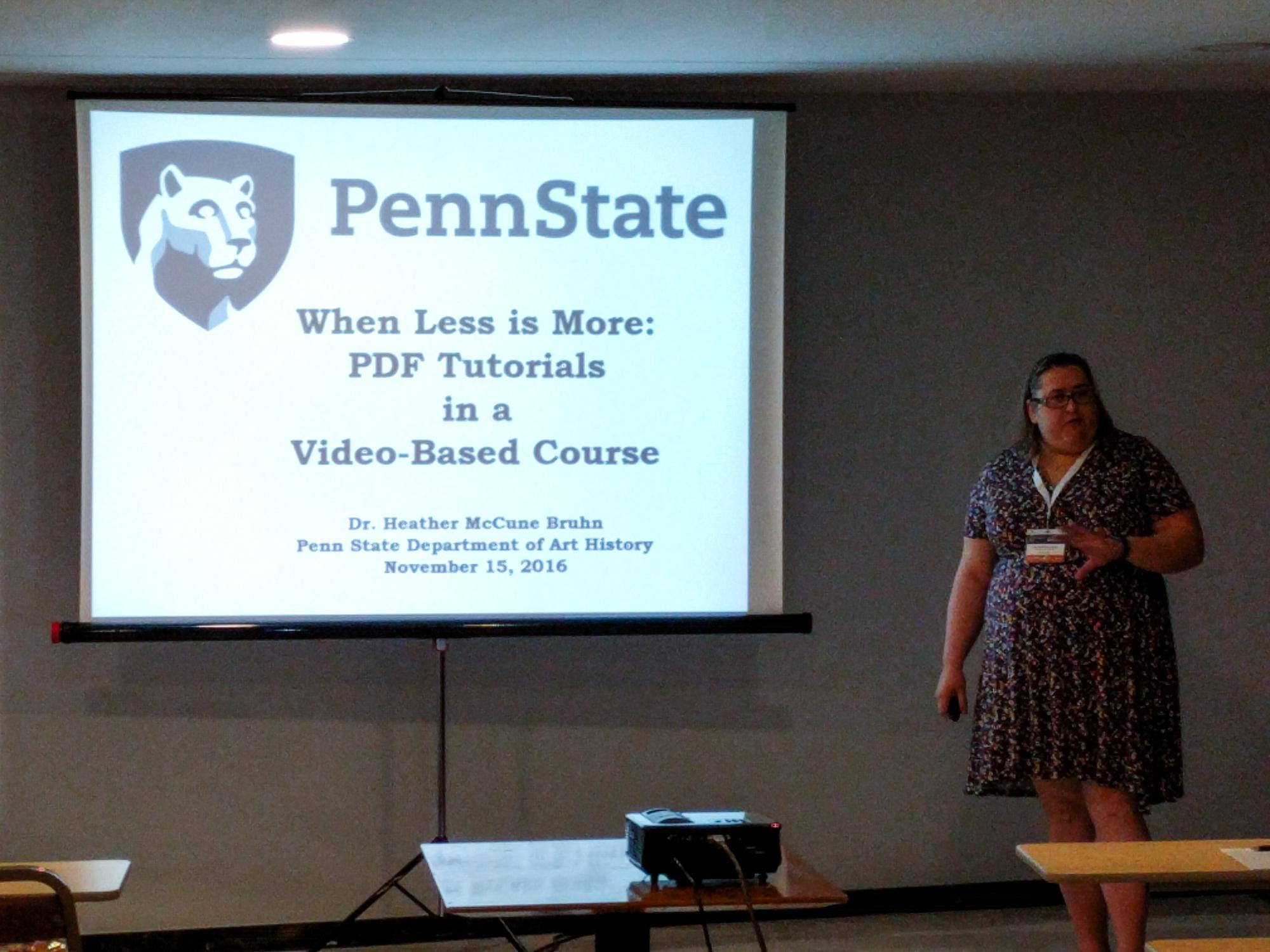 Heather McCune Bruhn gives a presentation about her online course at a conference in Spain. 