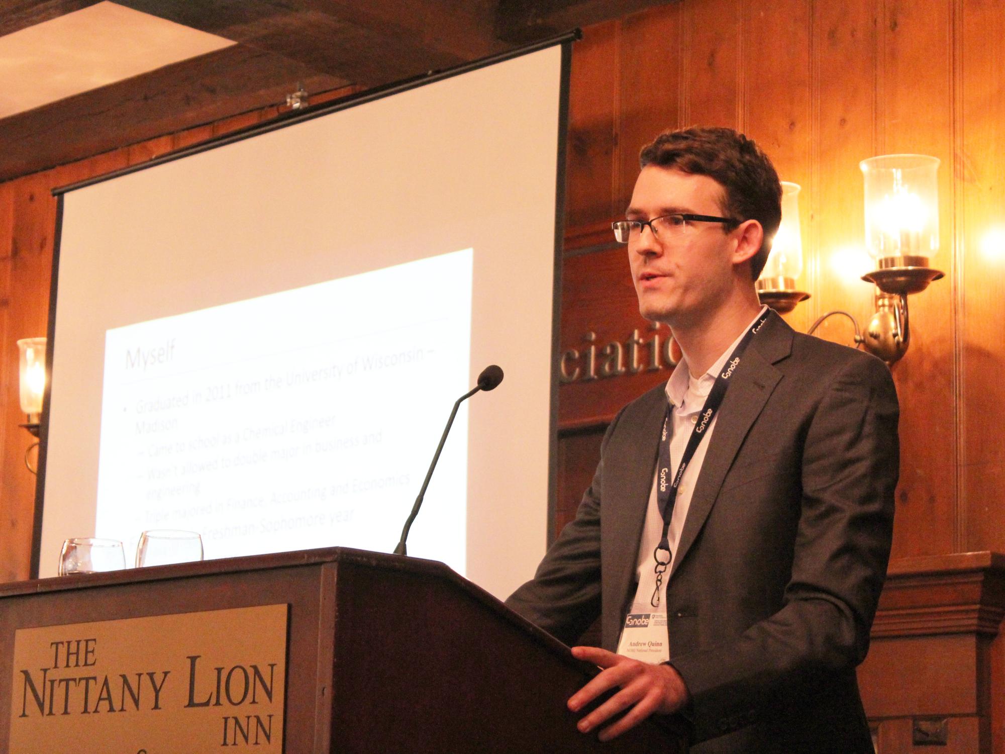 Andrew Quinn, president of NOBE’s National Executive Board, addresses conference participants.