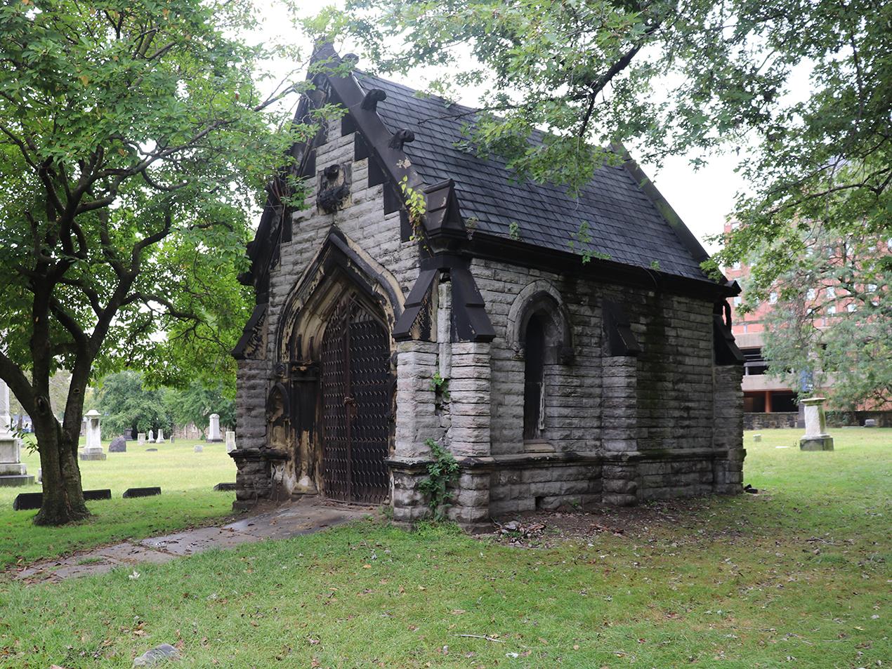 mausoleum in the Erie Street Cemetery in Cleveland