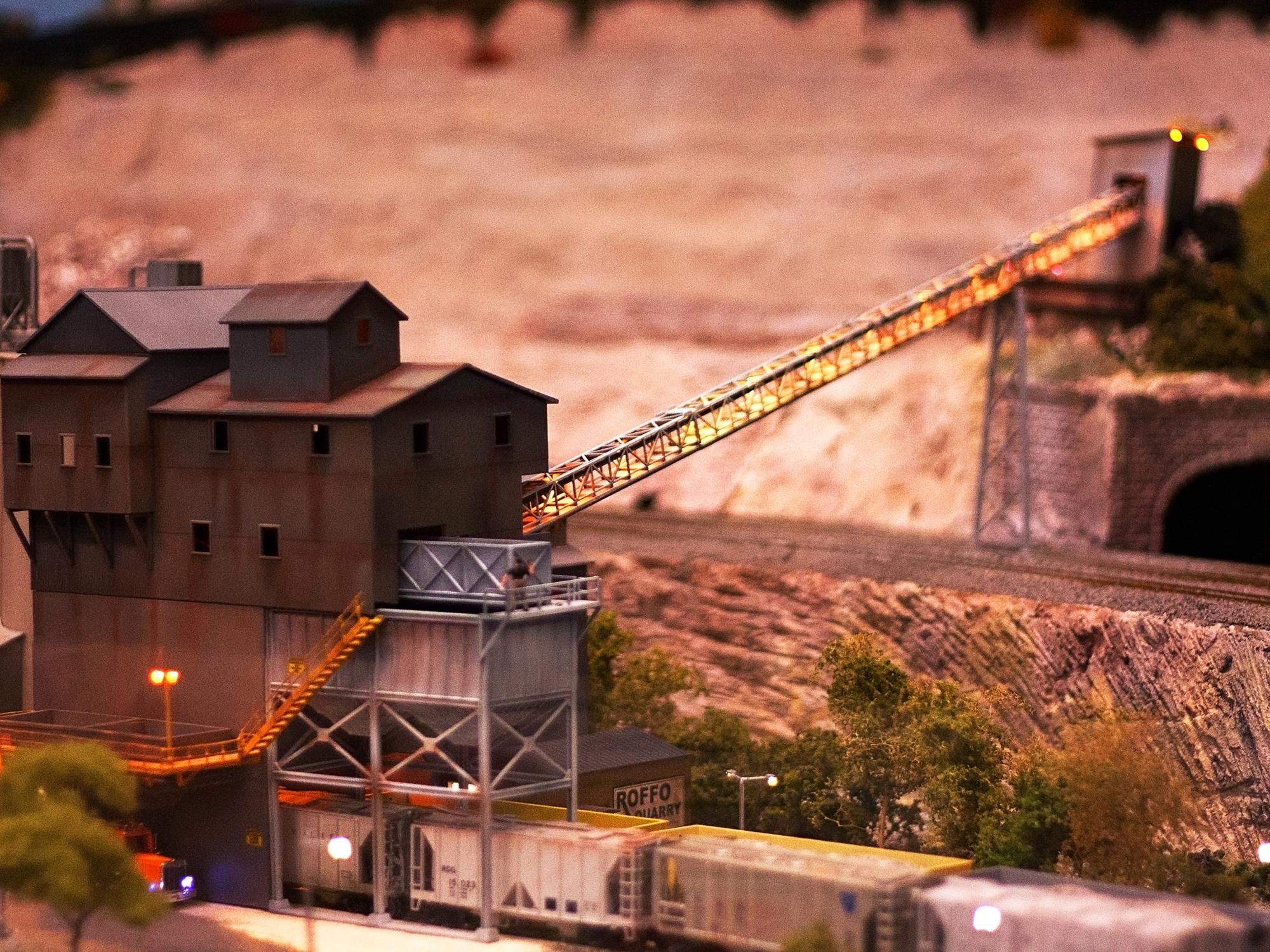 A miniature rock quarry with small, realistic LED lights 