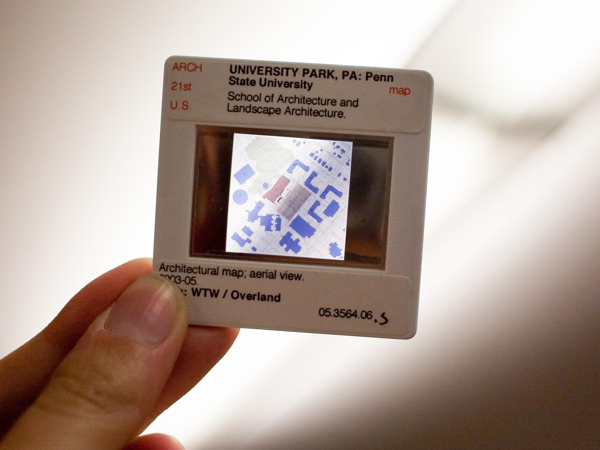 A 35mm slide showing a Penn State architectural map.