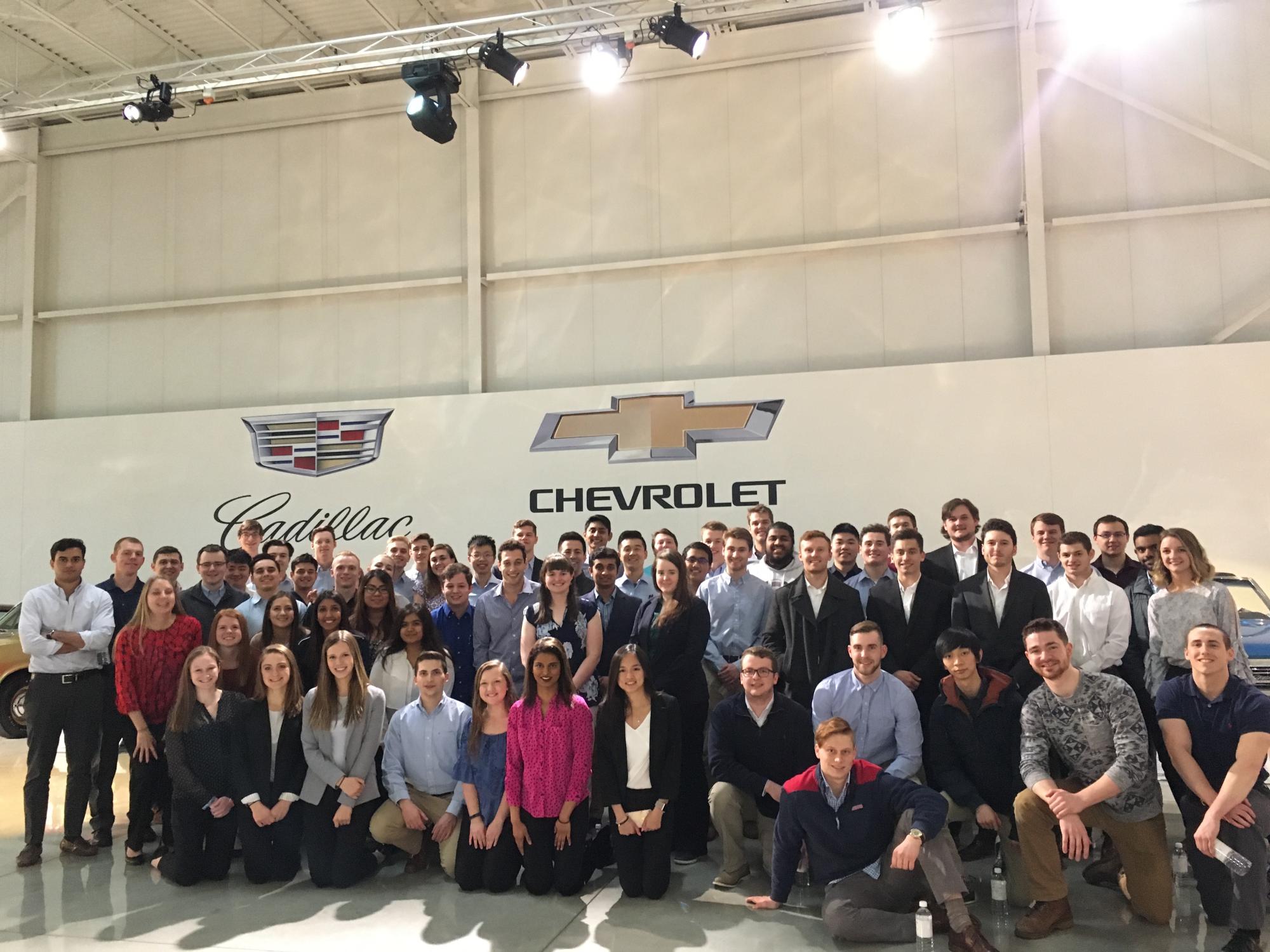 Engineering leadership development students pose for a group photo at GM