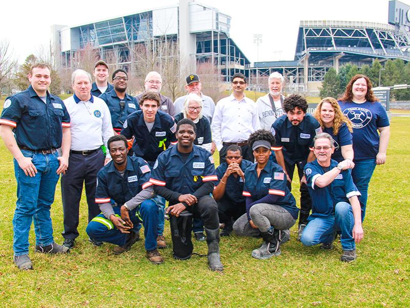 Members of the 2019 mine rescue team with faculty, staff, and alumni supporters.
