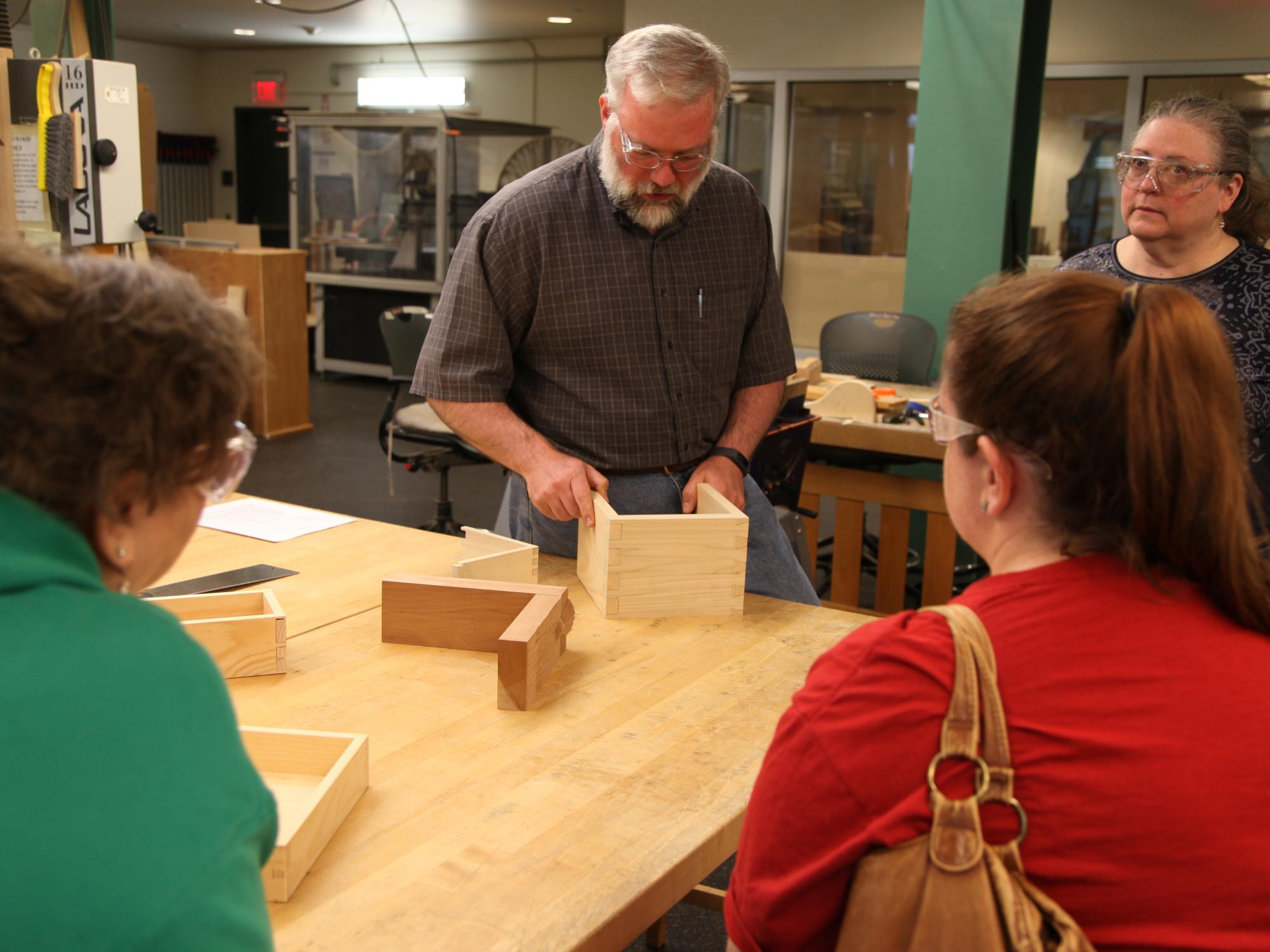 Alan Sutley leads a woodworking workshop