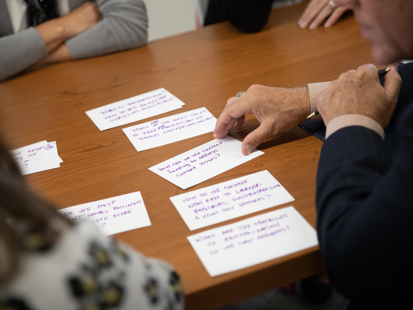 Index cards on table during reNew Kensington Community Workshop