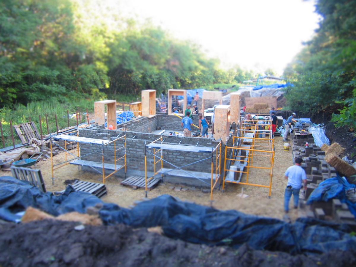 An aerial view of the MicroHouse in progress