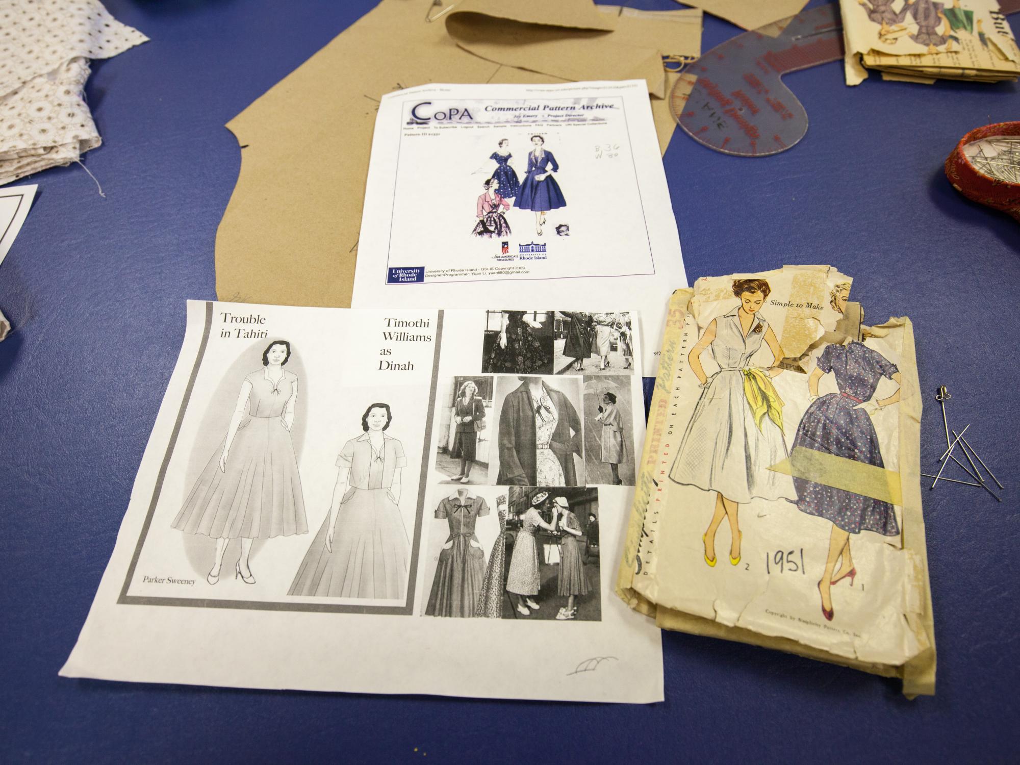 1950s pattern books and drawings of costumes by Parker Sweeney