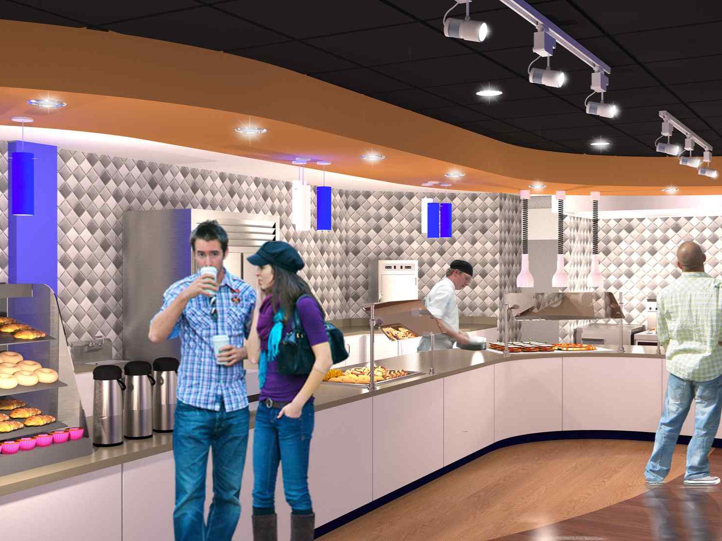 Architectural drawing of planned renovations to Lions Den Cafe - inside kitchen view