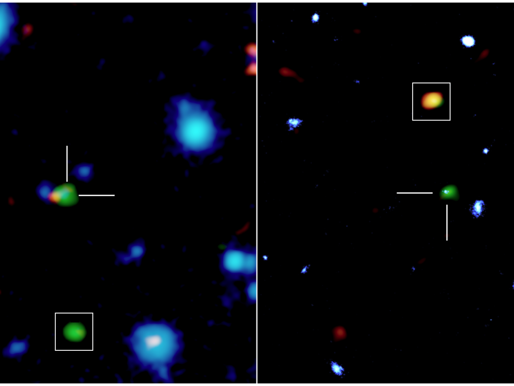 Distant galaxies as seen with the Atacama Large Millimeter/submillimeter Array (ALMA), the Hubble Space Telescope (HST), and the European Southern Observatory’s VISTA telescope