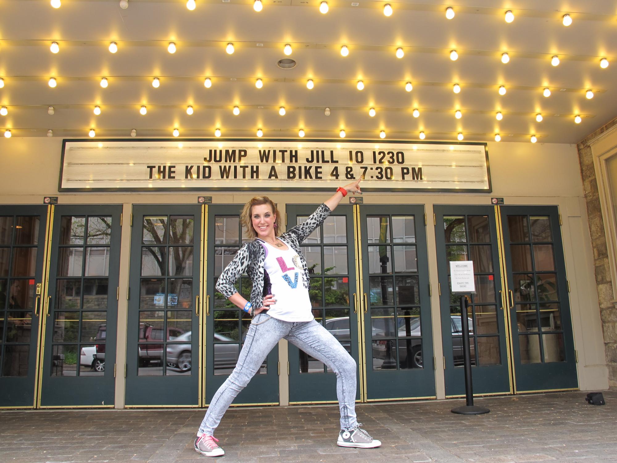 Jill Jayne in front of the State Theater downtown State College, Pennsylvania