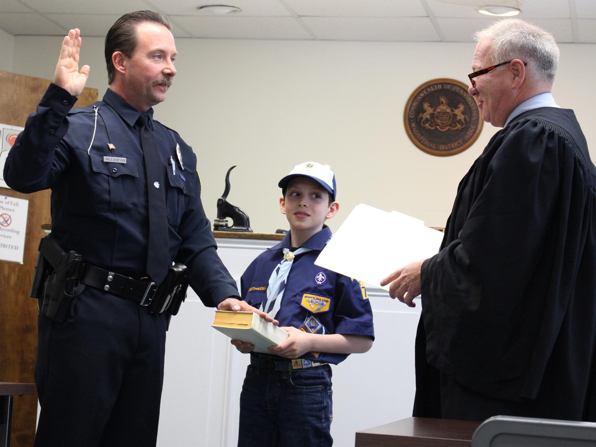 Joe Williamson is sworn in as campus police officer