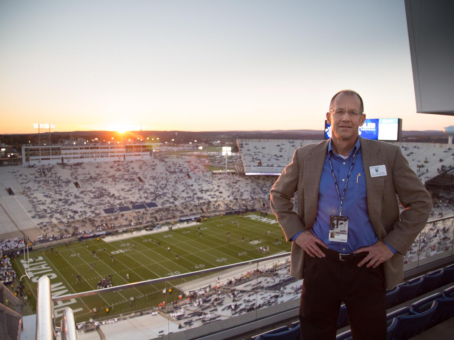 professor at stadium