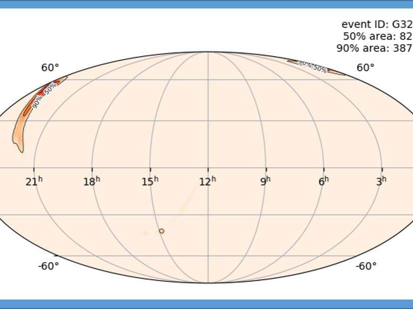 region of sky believed to contain the source of the gravitational wave detected on April 8, 2019