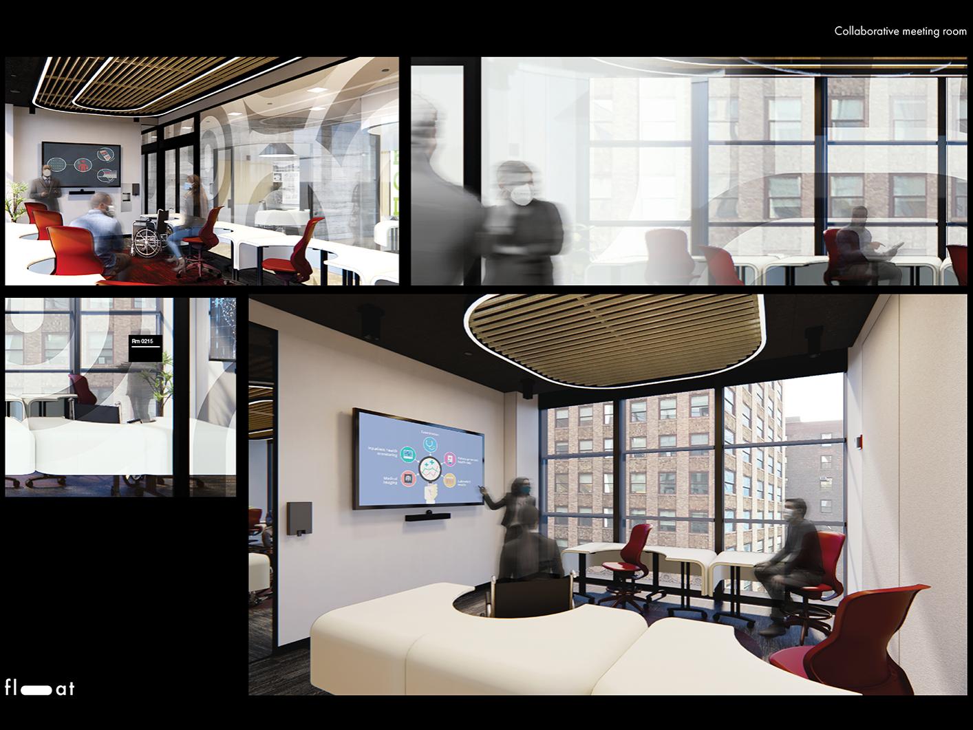 Images from the design plan of Float for a collaborative workspace. 