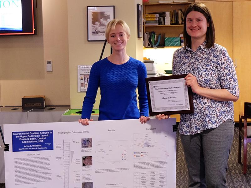 Anna Whitaker, won the Library Research Award in the 2017 College of Earth and Mineral Sciences’ Undergraduate Poster Exhibition.
