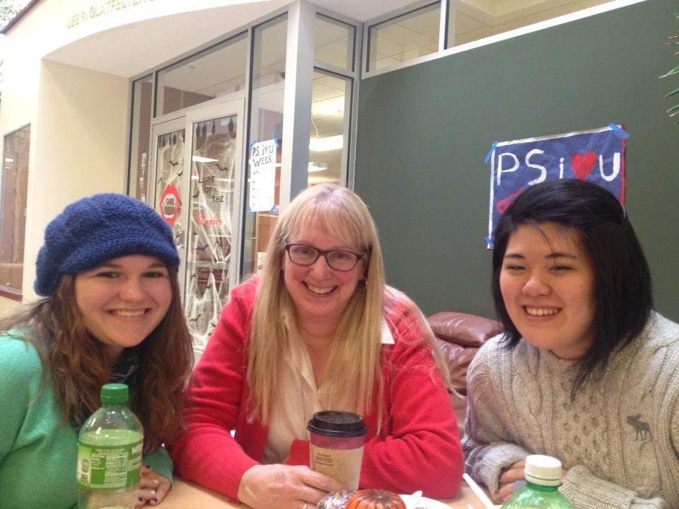 students have lunch with Barb Eshbach