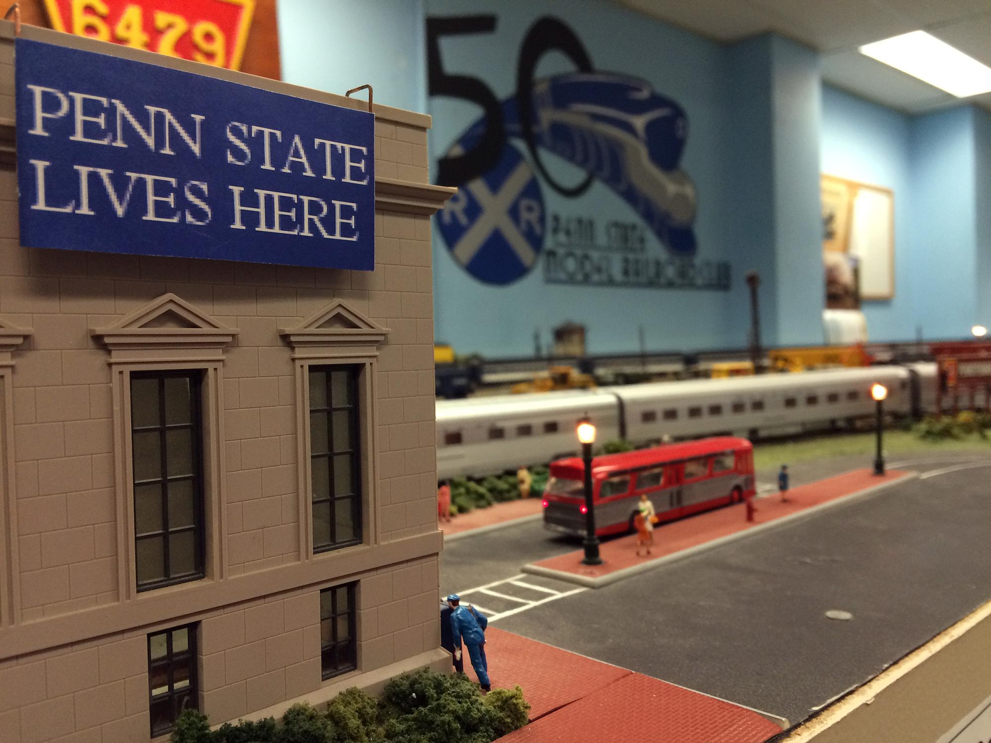 Model railroad Penn State Lives Here
