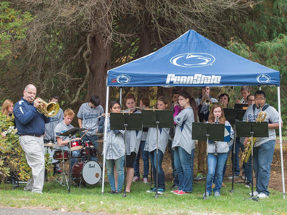 The Penn State Behrend band plays at the dedication of the Mary Behrend monument.