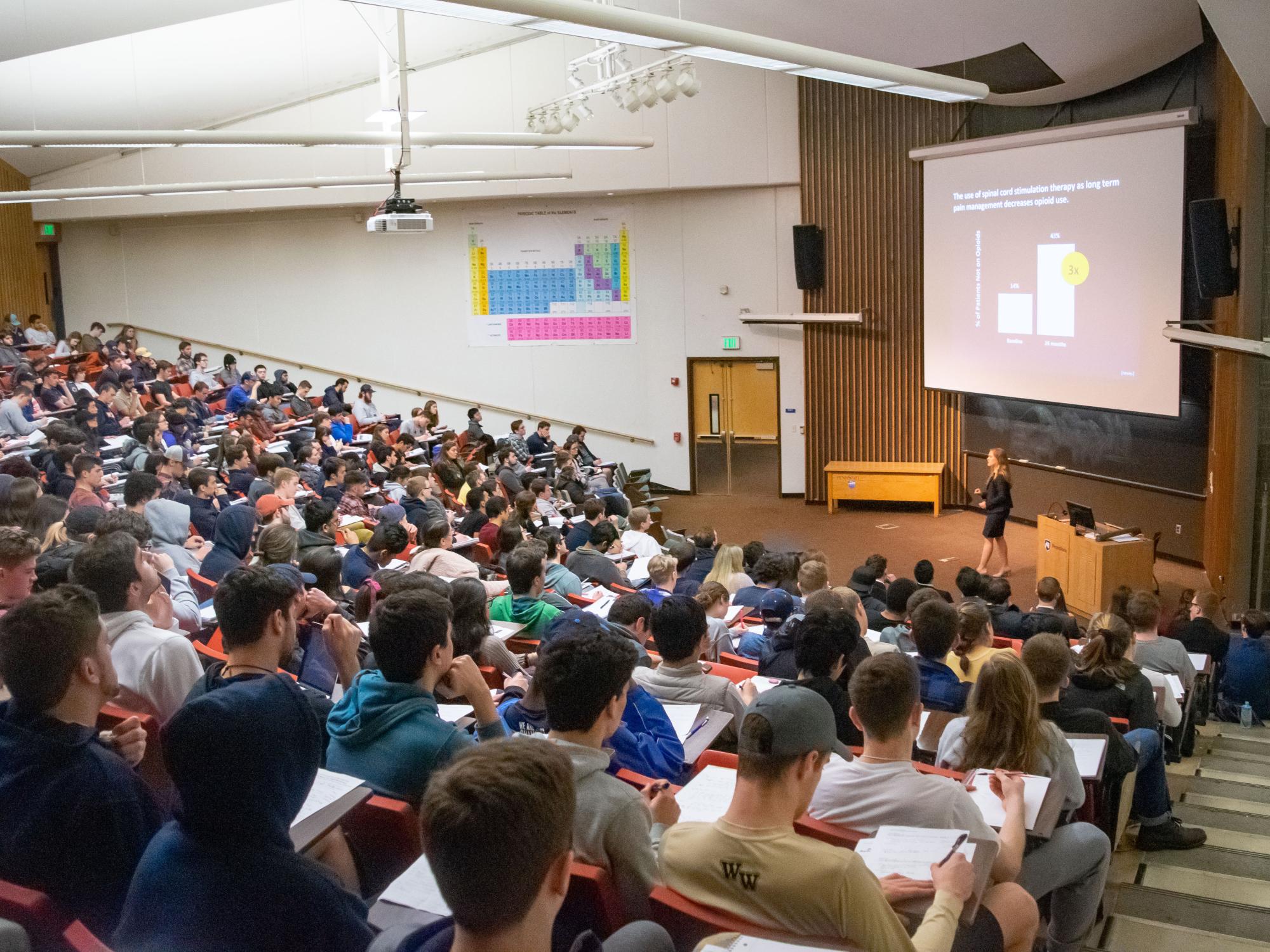 The crowd watches the 19th annual Leonhard Speaking Contest.